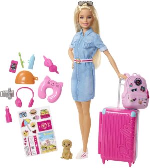 Barbie FWV25 Reisen mit Hündchen und Koffer